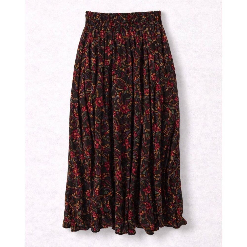 Vintage Christian Dior Floral Midi Skirt Size 6 | 100% Rayon